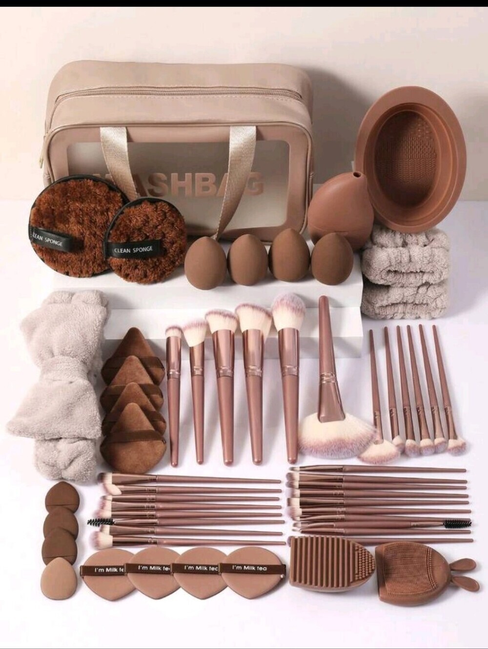 Rose Gold Makeup Brush and Sponge Set with Carrying Bag 56 Pcs